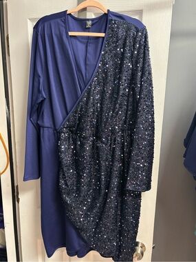 SHEIN Navy Blue Sequin Wrap Dress